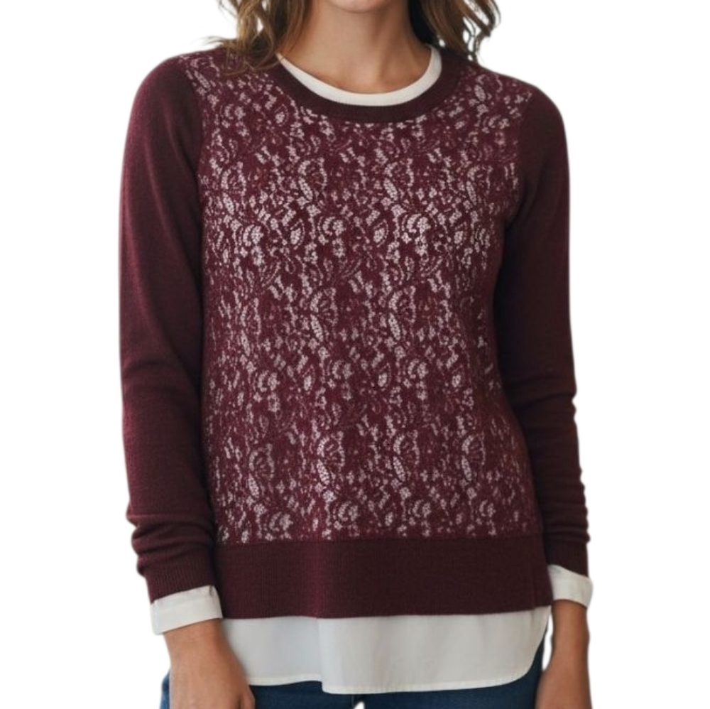 Simply Vera Vera Wang Burgundy Lace Sweater